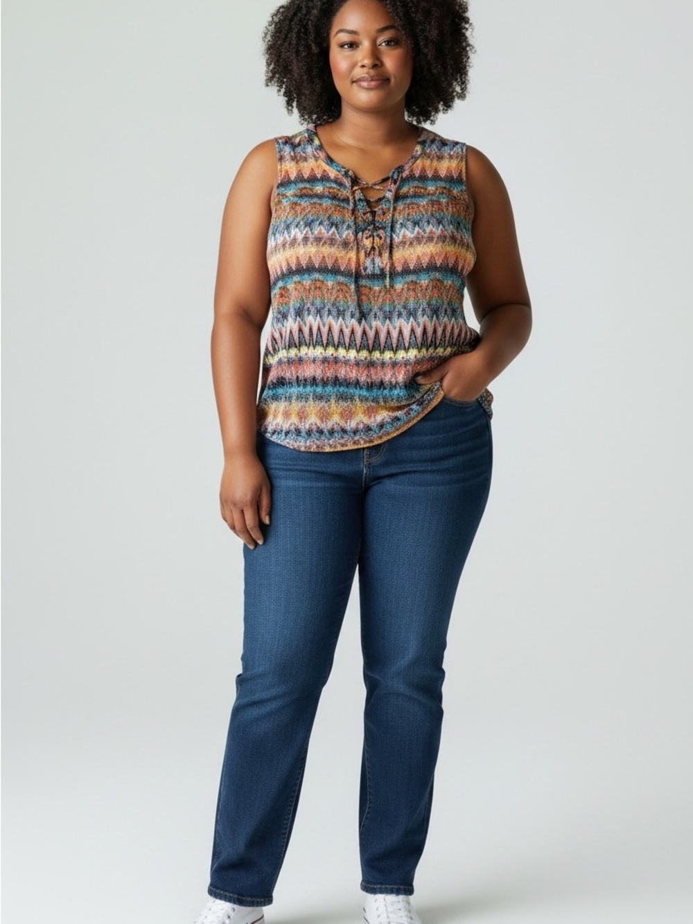 NoBo Sleeveless Chevron Lightweight Opaque Multicolour Sumner Top